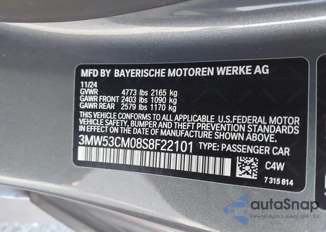 2025 BMW M240 I xDrive из США, поврежденный, VIN 3MW53CM08S8F22101